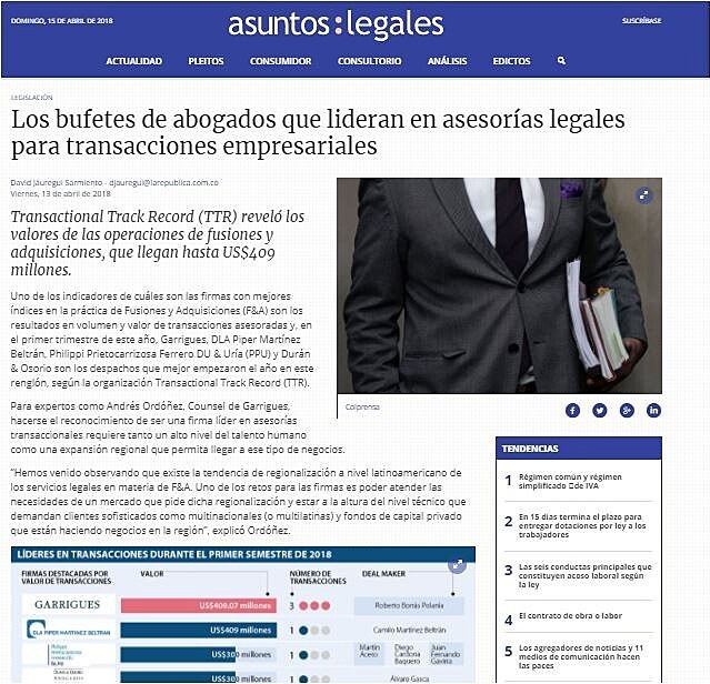Los bufetes de abogados que lideran en asesoras legales para transacciones empresariales